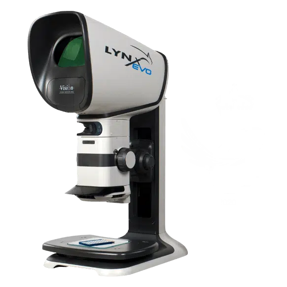 Lynx EVO ergonomic microscope with Queens Award for Innovation logo
