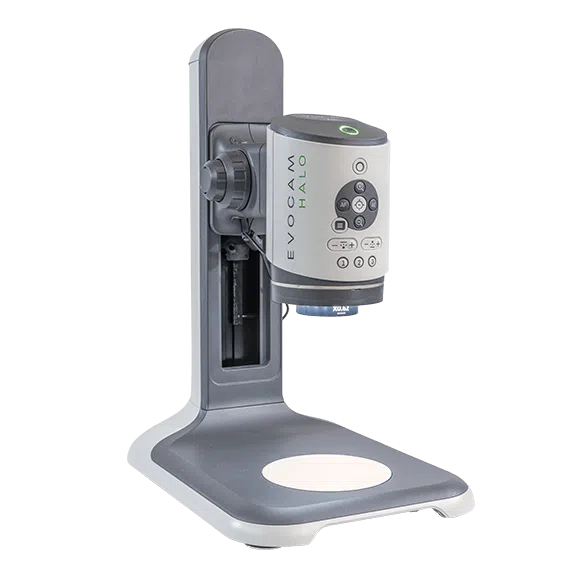 evocam_halo_020_ergo_angled_right-v2-comp-582×582-1 EVO Cam II digital microscope next to monitor showing component inspection