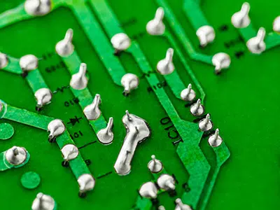 iStock-1835635545-solder-PCB-400×300 Nahaufnahme einer Leiterplatte